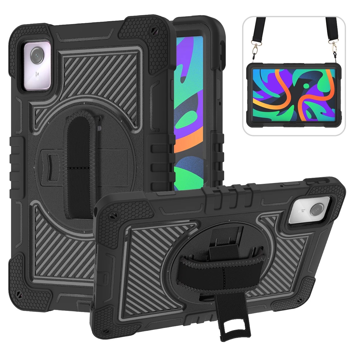 Funda para tableta Lenovo Tab M11 TB330FU TB331FC XiaoXin Pad 11 pulgadas 2024 mango de soporte giratorio con Funda con correa para el hombro