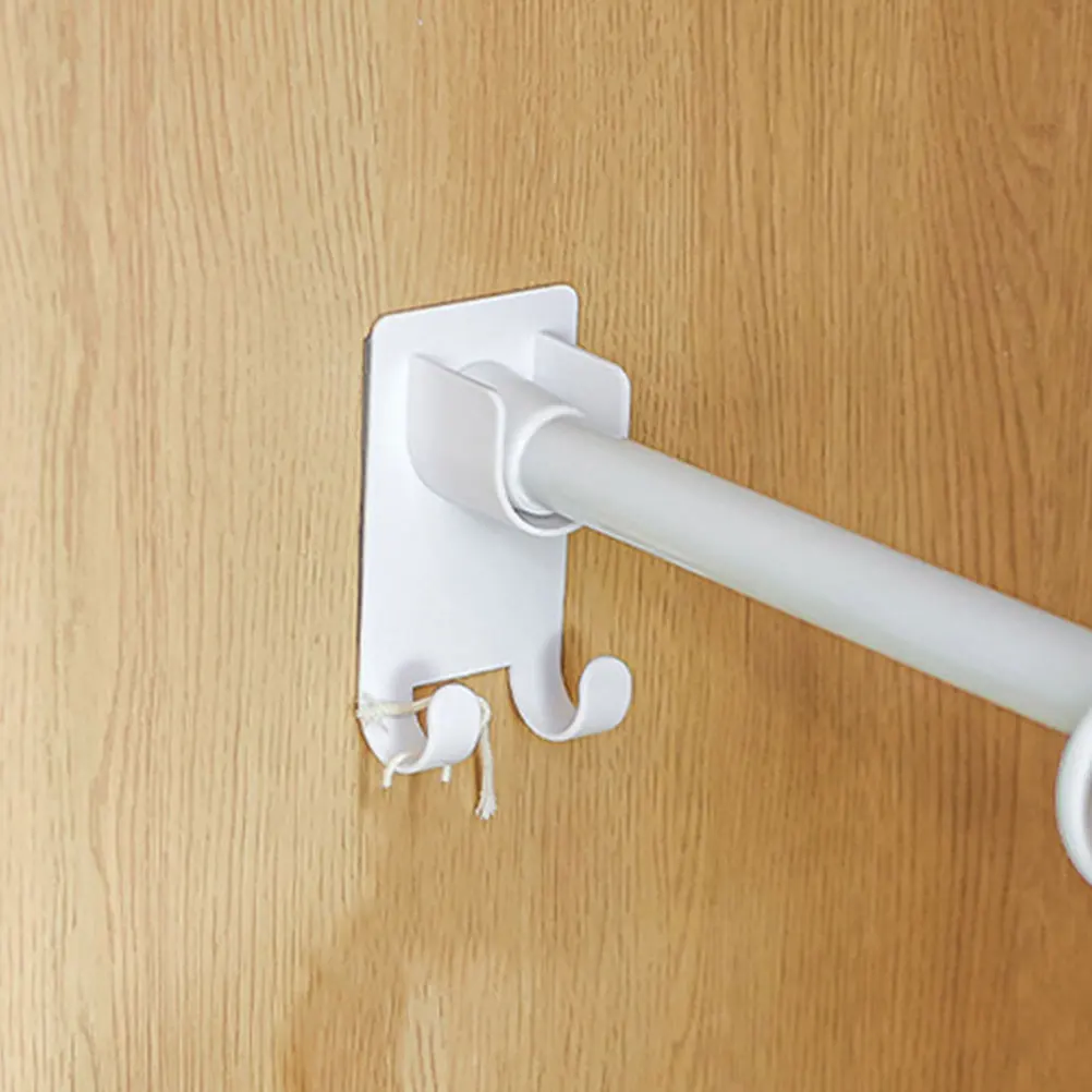 

2pcs Double Hook Pole Support Curtain Rod Holders No Drilling Brackets for Wall Closet Bath Fixing Glass Mirror Ceramic Tiles