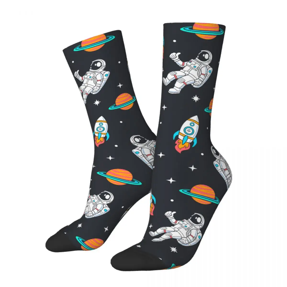 

Cartoon Space Rockets Planets Stars Slogans Socks Men's Women's Socks Hip Hop Spring Summer Autumn Winter Middle Tube Socks Gift