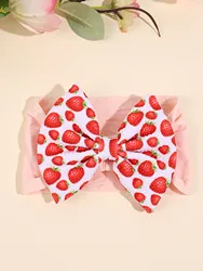 1 Piece Baby Strawberry Print Bow Headband, Lovely Fruit Print Elastic Headband, Baby Kids Hair Accessories Headwear