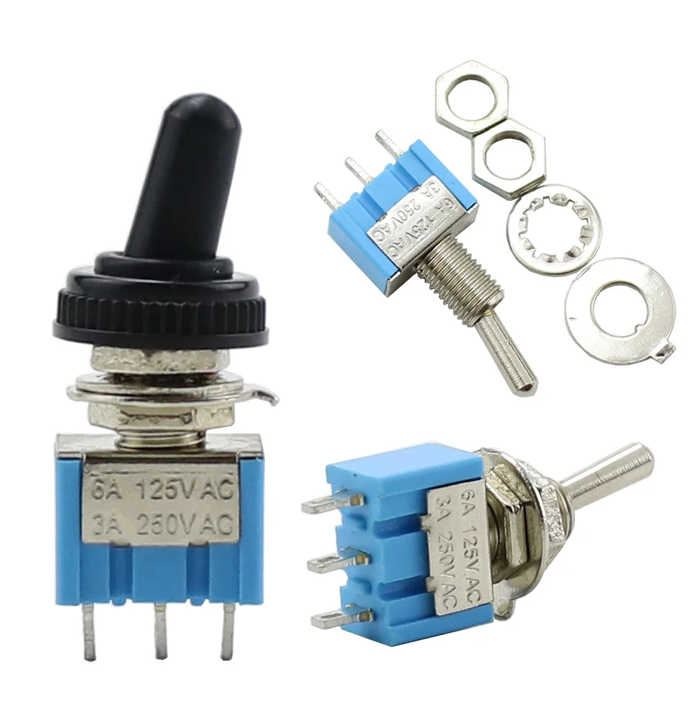 6A 125VAC Mini 6mm Toggle Switch MTS 102 103 202 203 302 303 402 403 on off SPDT DPDT on off on 3PDT Switch with Waterproof Cap