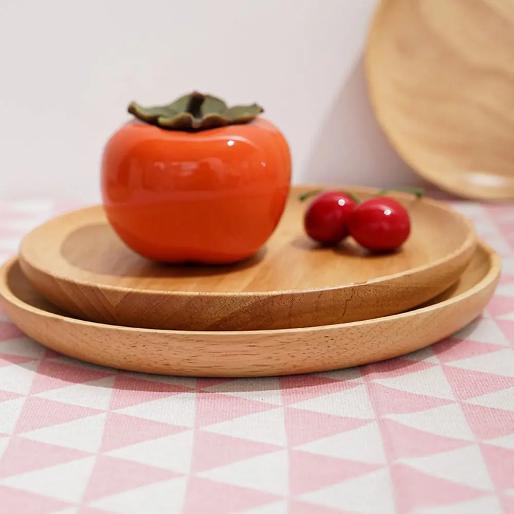 

Rubber Wood Fruit Dishes Hand-made Tableware Kitchen Supplies Round Dessert Plate Snack Plate Wood Plate Tea Tray