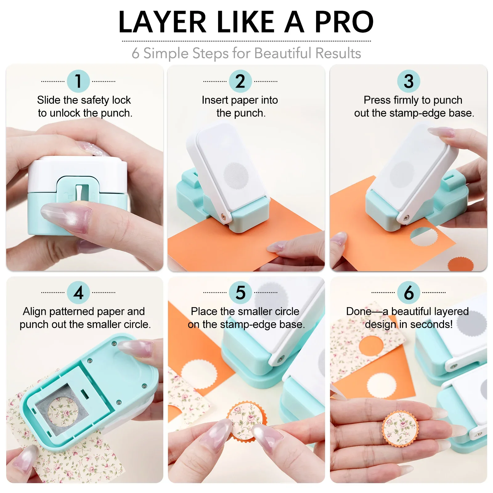 1Inch Scallop Circle Lever Puncher Layering Postage Stamp Circle Paper Punch With Alignment Cutout Design for Card Making Crafts