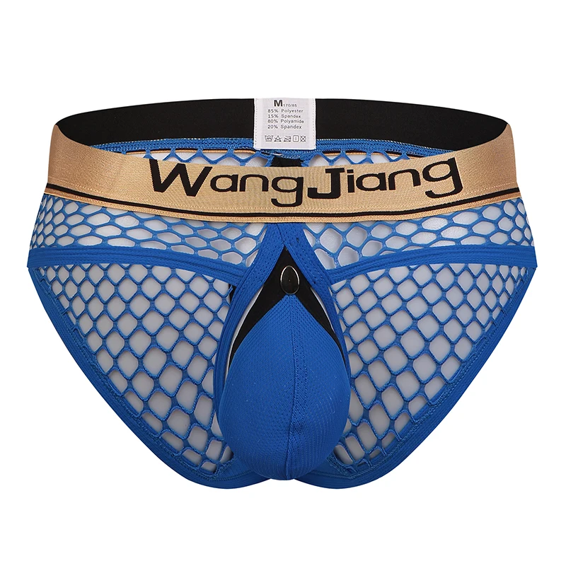 Men's Breathable Mesh Briefs with Removable Open Pouch Hollow See-through Bikini Underpants Comfortable Underwear