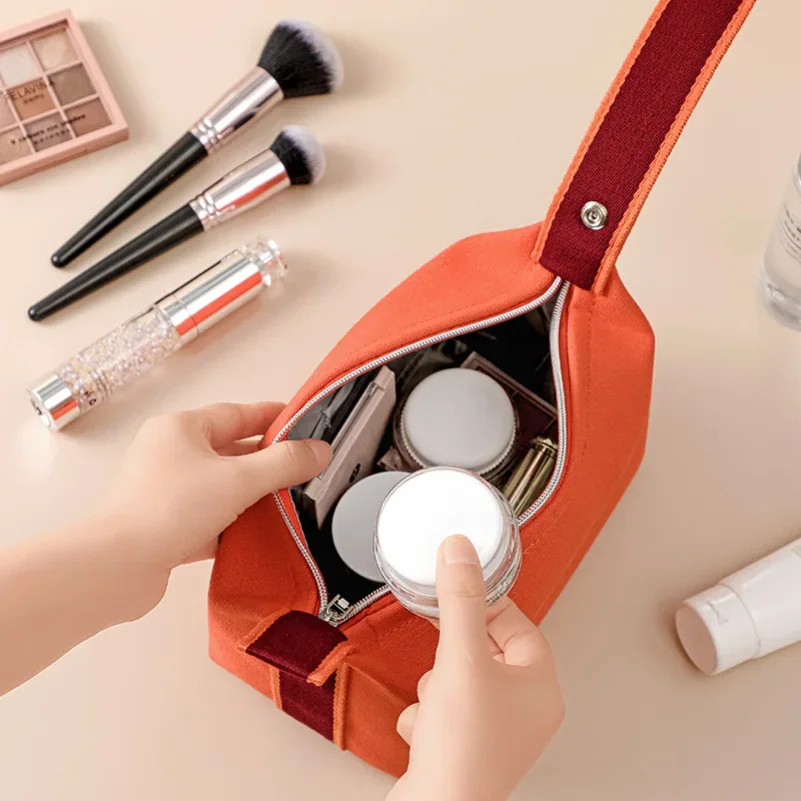 Minimalist Waterproof Toiletry Bag Portable Travel Organizer, Large Capacity Canvas Makeup Pouch, Japanese Style Dustproof Cosme - view 3