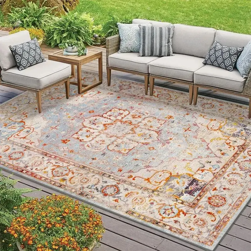 VIKAMA Bohemian Outdoor Carpet Anti-Mold Moisture Dirt Resistant Summer Terrace Camping