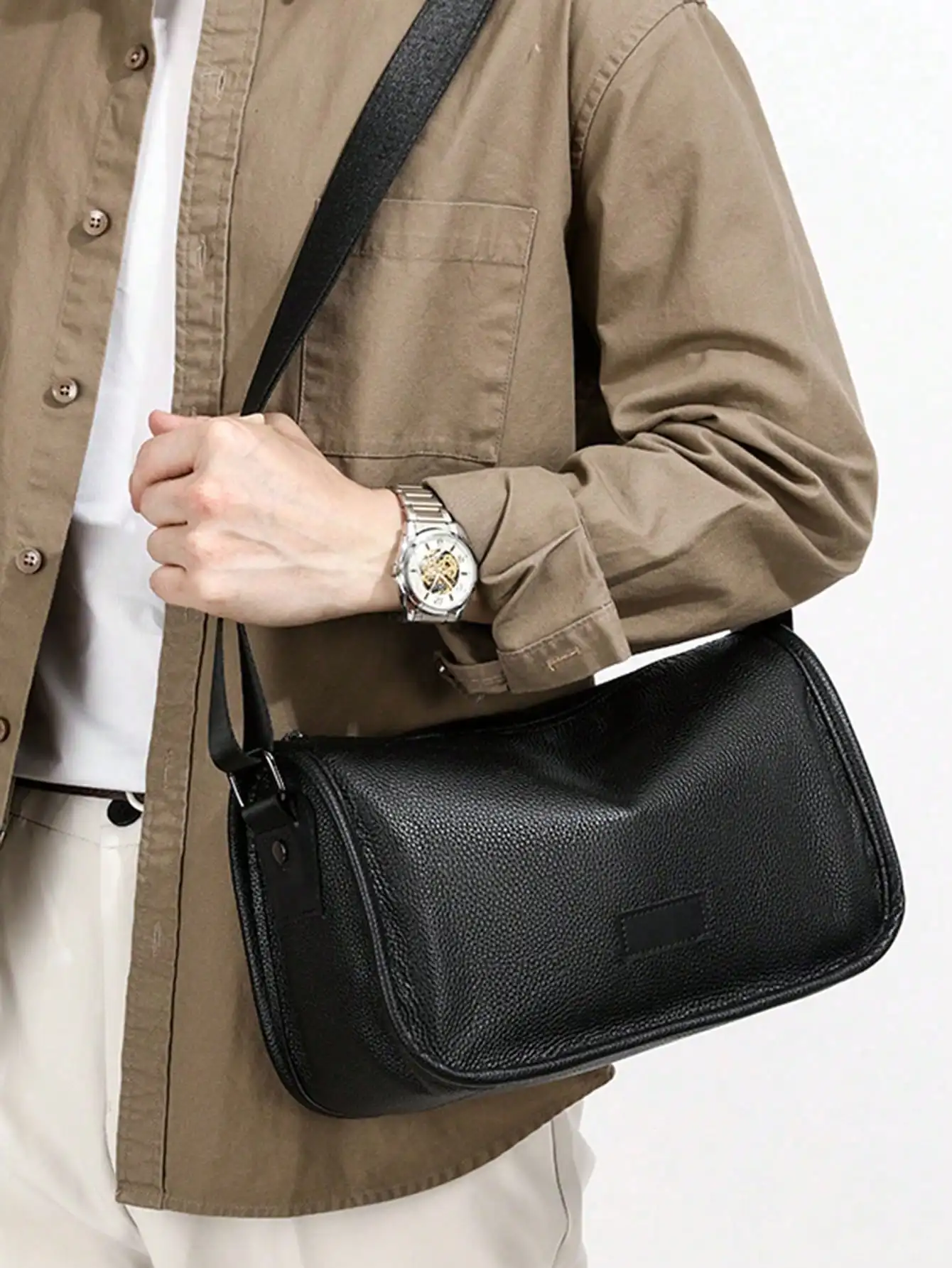 

Минималистичная черная сумка-кроссбоди с регулируемым ремнем, мужская повседневная сумка через плечо из искусственной кожи