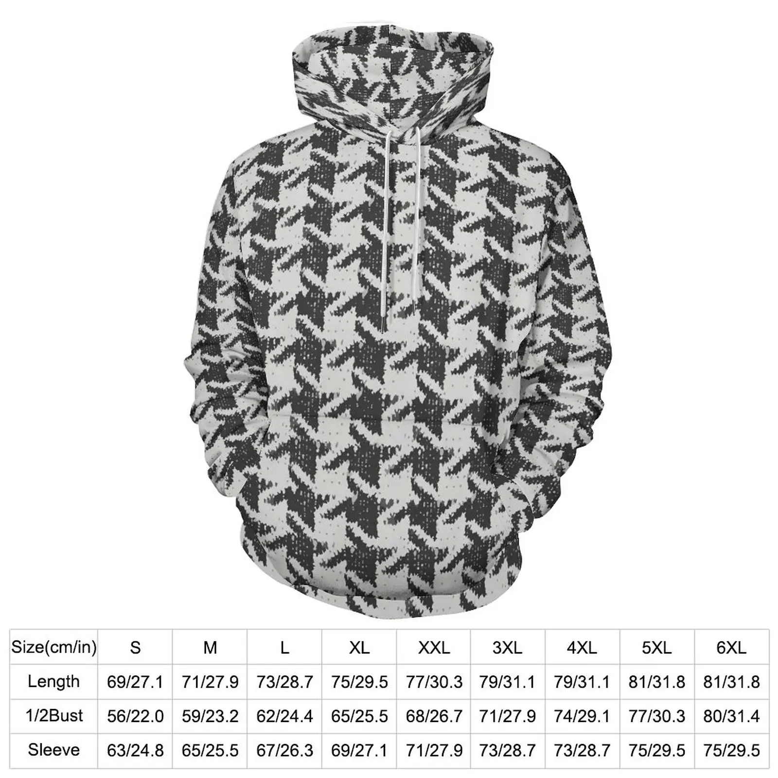 Houndstooth Casual Hoodies Geometric Print Street Style Pullover Hoodie Man Long-Sleeve Trendy Clothing Plus Size 5XL 6XL