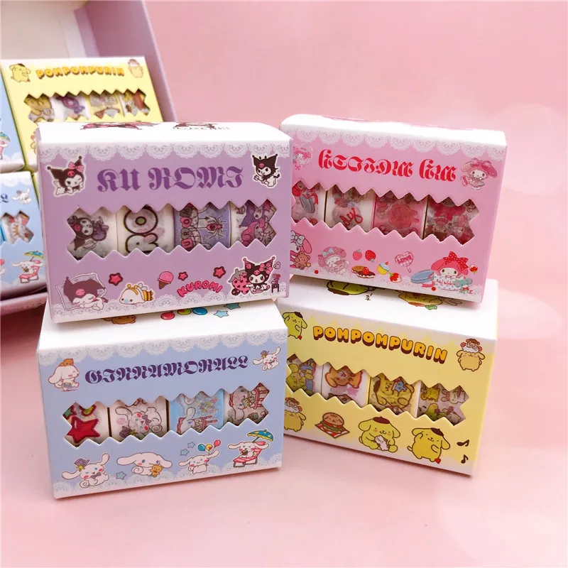 4box/lot Sanrio Kuromi Melody Cinnamoroll Washi Tapes Cute Masking Tape DIY Diary Decorative Stickers Album Stick Label