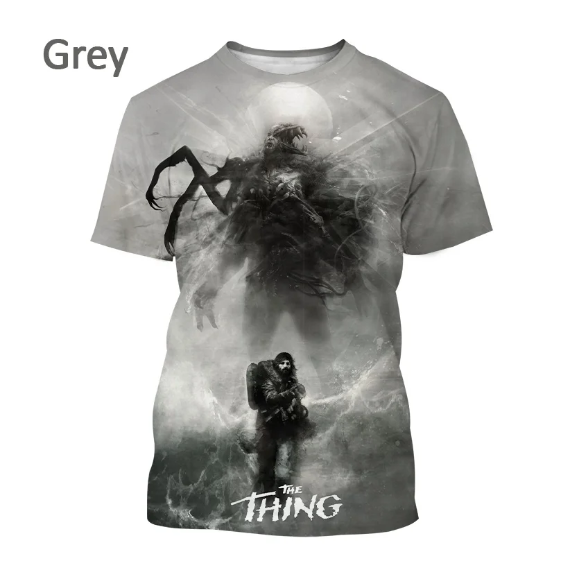 Summer new hot selling horror movie breathable short sleeved T-shirt for men, fun 3D poster printed streetwear top