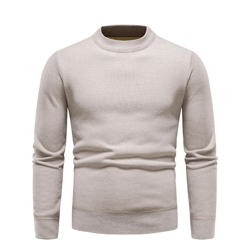 Men's Fleece Warm Sweater O-Neck Knitted Pullover Bottom Shirt Orange White Male Clothes Slim Fit Solid Black Brown Jumper