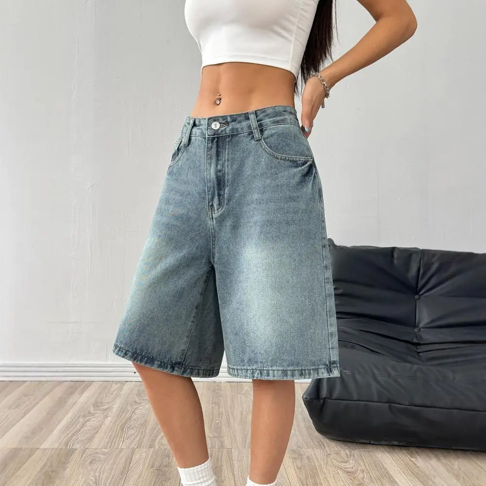Women's Jean Shorts High Waisted Knee Length Baggy Jorts Wide Leg Loose Denim Shorts with Pockets