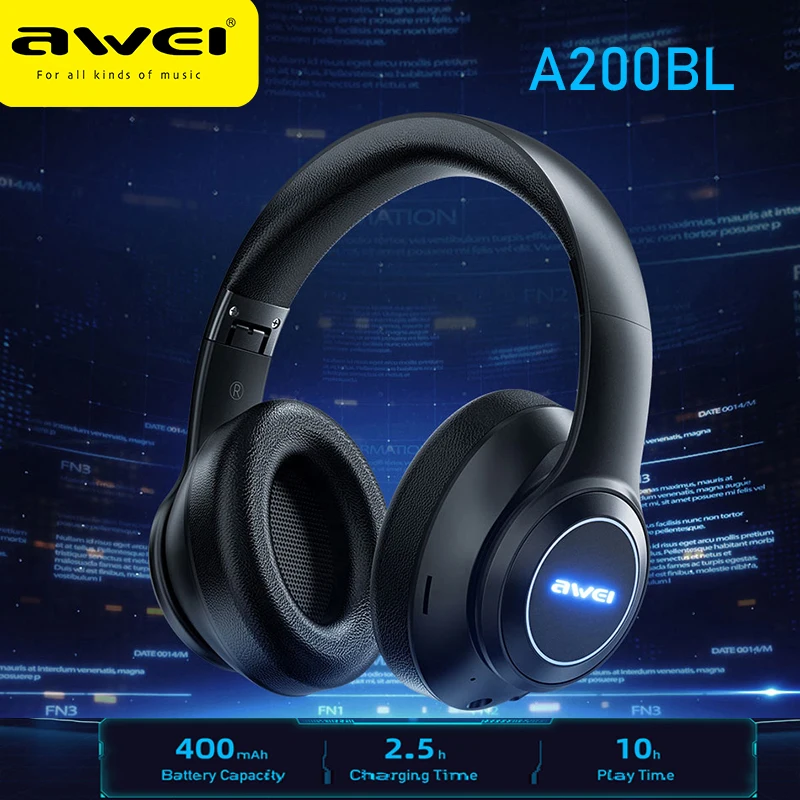 

Awei A200BL RGB игровая гарнитура с микрофоном Накладные наушники Bluetooth 5,3 наушники с низкой задержкой беспроводные HiFi звуковые наушники