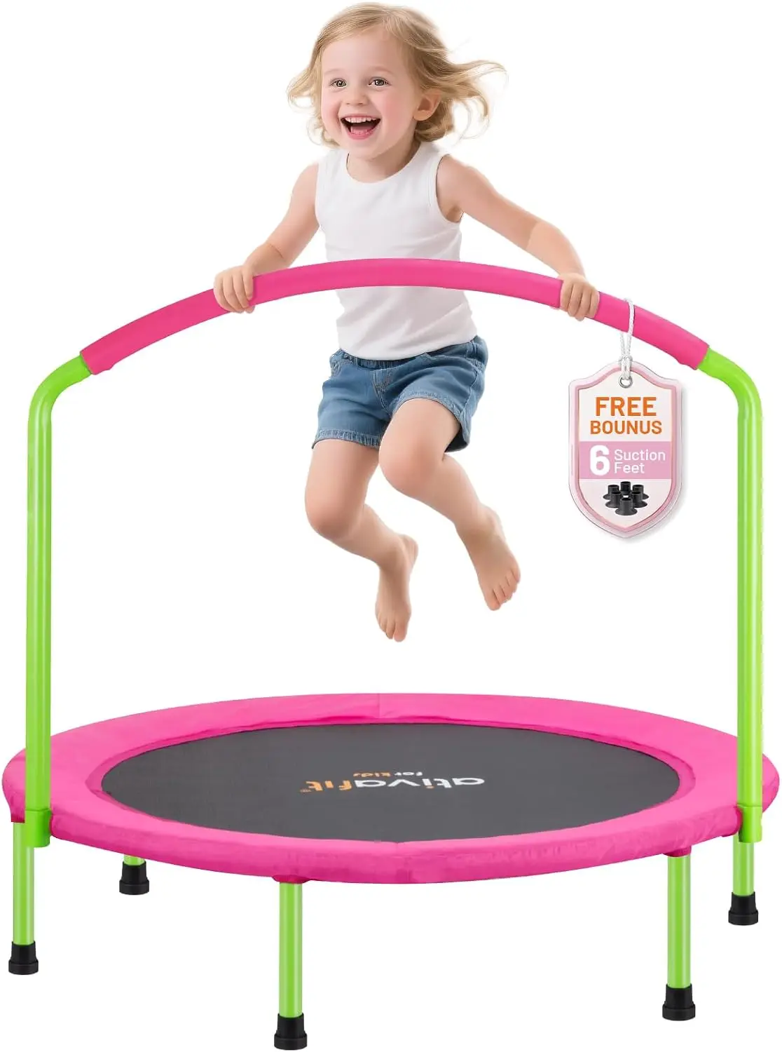36inch Elastic Band Big Handle Toddler Trampoline for Kids Ages 2-6 Indoor Outdoor Mini Trampoline with Safety Padded Cover Fun