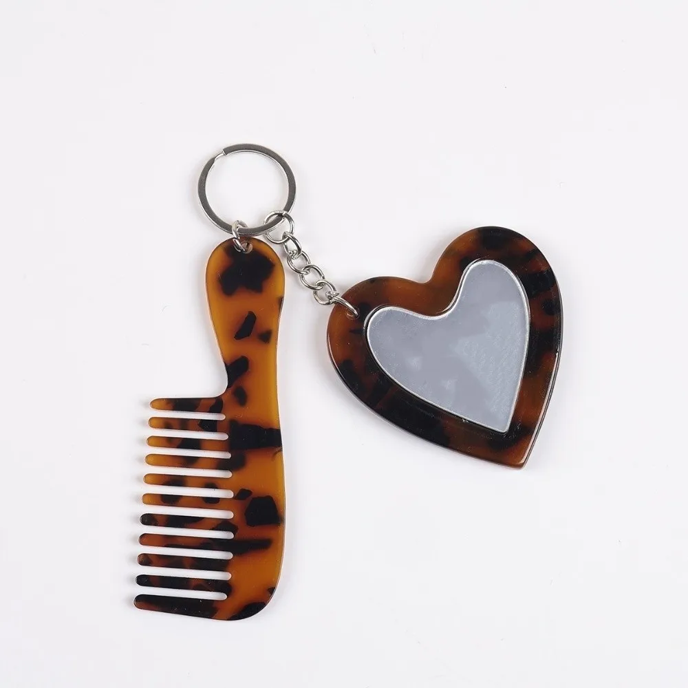 High-end Mini Heart Makeup Mirror Keychain Colorful Shining Simple Comb Mirror Keychain Anti Loss Keychain Pendant Gift