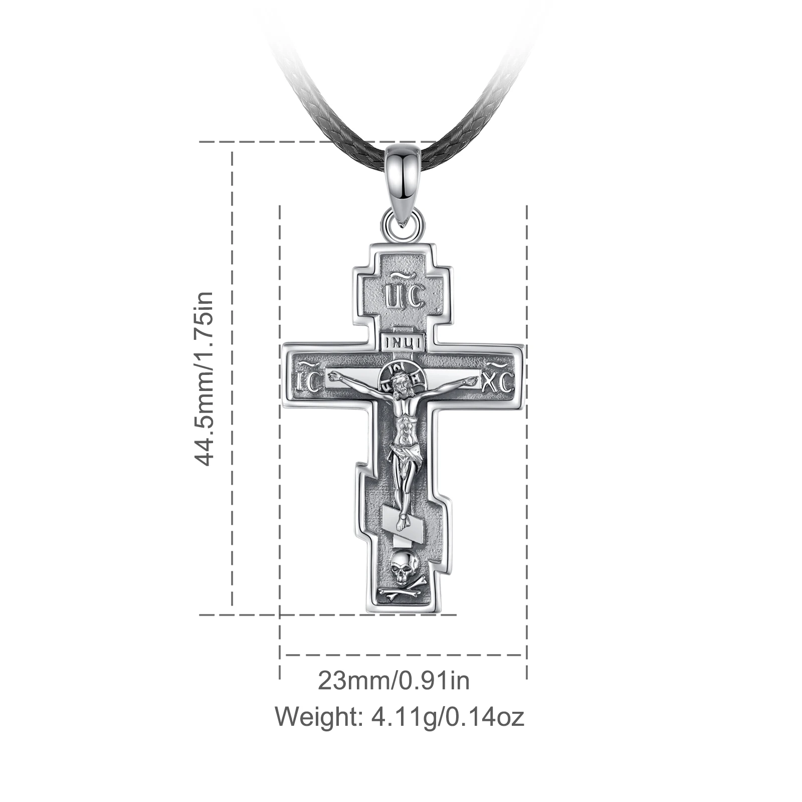 Eudora 925 Sterling Silver Orthodox Cross Necklace Jesus Amulet Skull Pendant Christian Vintage Jewelry Men Women Fine Gift