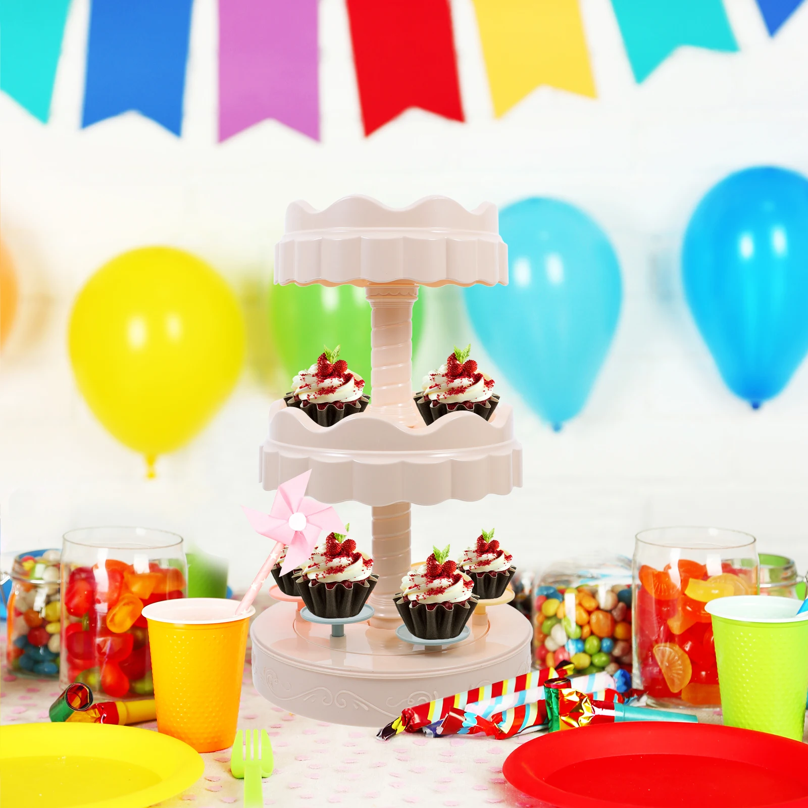 

1 Automatic Rotating Dessert Machine Cake Display St Beige Mini Carousel Cake Tier St for Birthday
