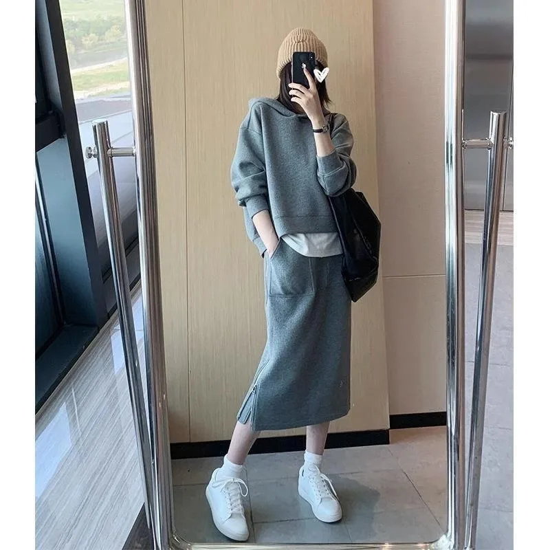 Fashion Simple Women Dress Sets Daily Casual Comfortable Loose  Long Sleeve Harajuku Basic Ladies  Autumn Winter Clothes