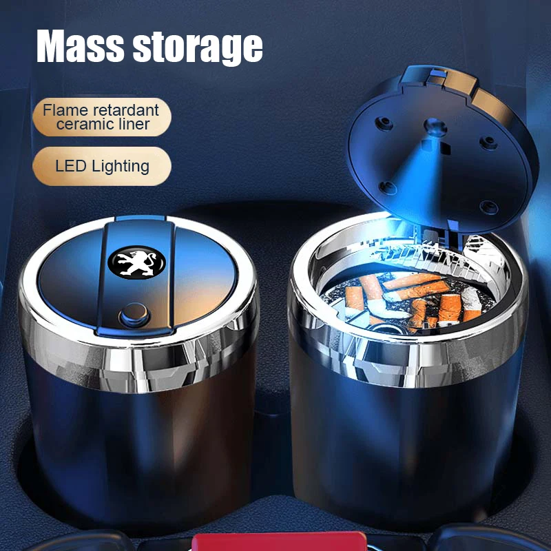 LED Car Ashtray Cigarette Holder Cigar Ash Tray Box For Peugeot 206 307 308 3008 207 208 407 508 2008 5008 107 106 205 4008 301