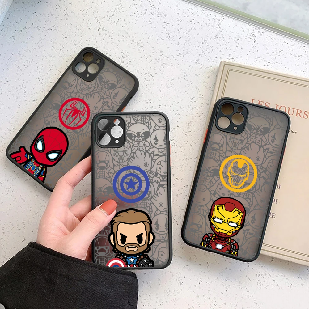 Marvel Matte Fundas Case For iPhone 15 14 13 12 11 Pro Max Mini XR XS 7 8 Plus Shockproof Clear Cover Captain America Groot Logo