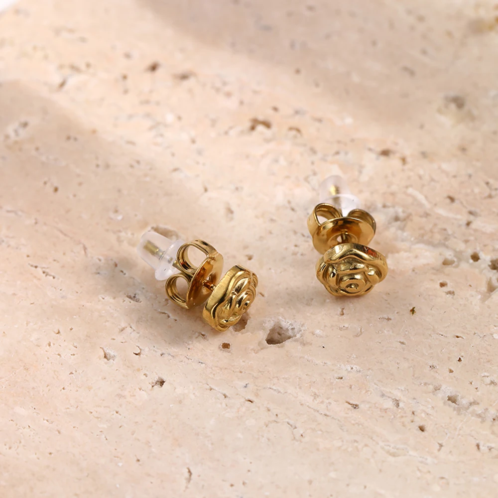 18K Gold Plated Rose Flower Stud Earrings Stainless Steel 6MM Cute Small Blossom Earring Romance Piercing Jewelry Gift Women