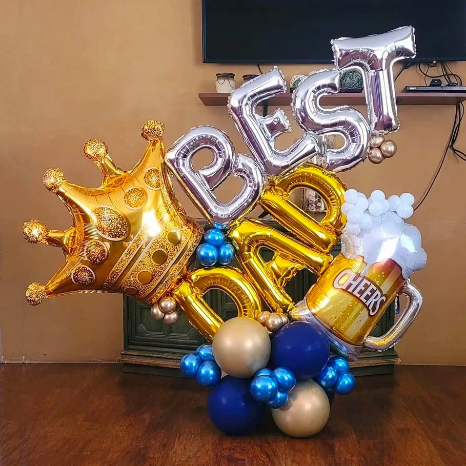 Feliz Día del Padre decoración de fiesta globo corona mejor papá globo de aluminio blanco azul oro látex globos decoración aniversario del padre