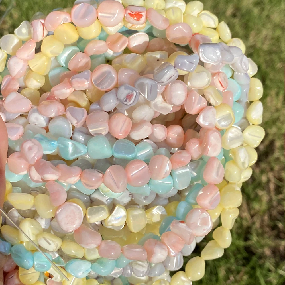 Natural Macaron Shell Beads 7-8mm Cube Flat Irregular Round Loose Spacer Beads Crafts for DIY Jewelry Bracelet Necklace Making