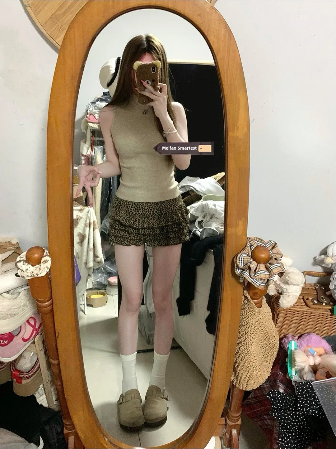 Spicy Girl Pure Desire Leopard Print Short Skirt Women's Summer New Design Splicing Puffy Half-length Skirt Low Waist A-line