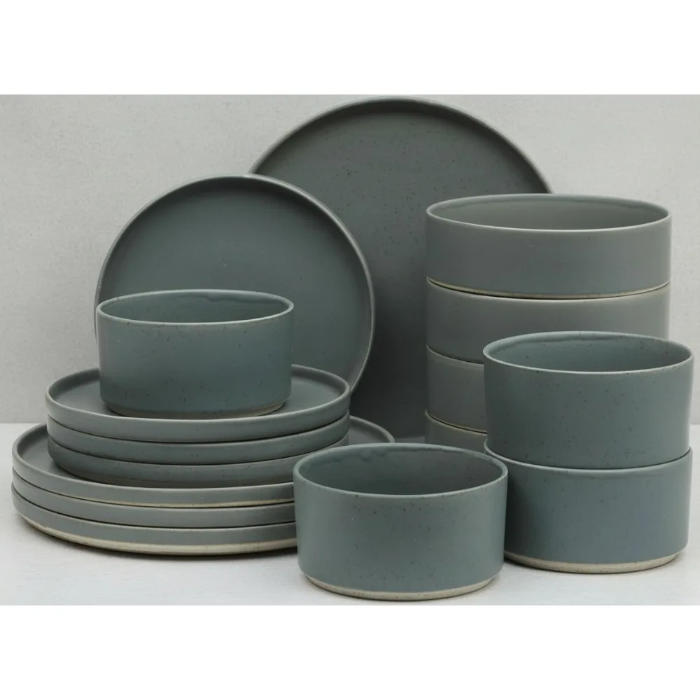 

Premium Porcelain Matte Reactive Glaze 16-Piece Dinnerware Set Stackable Plates Bowls Blue