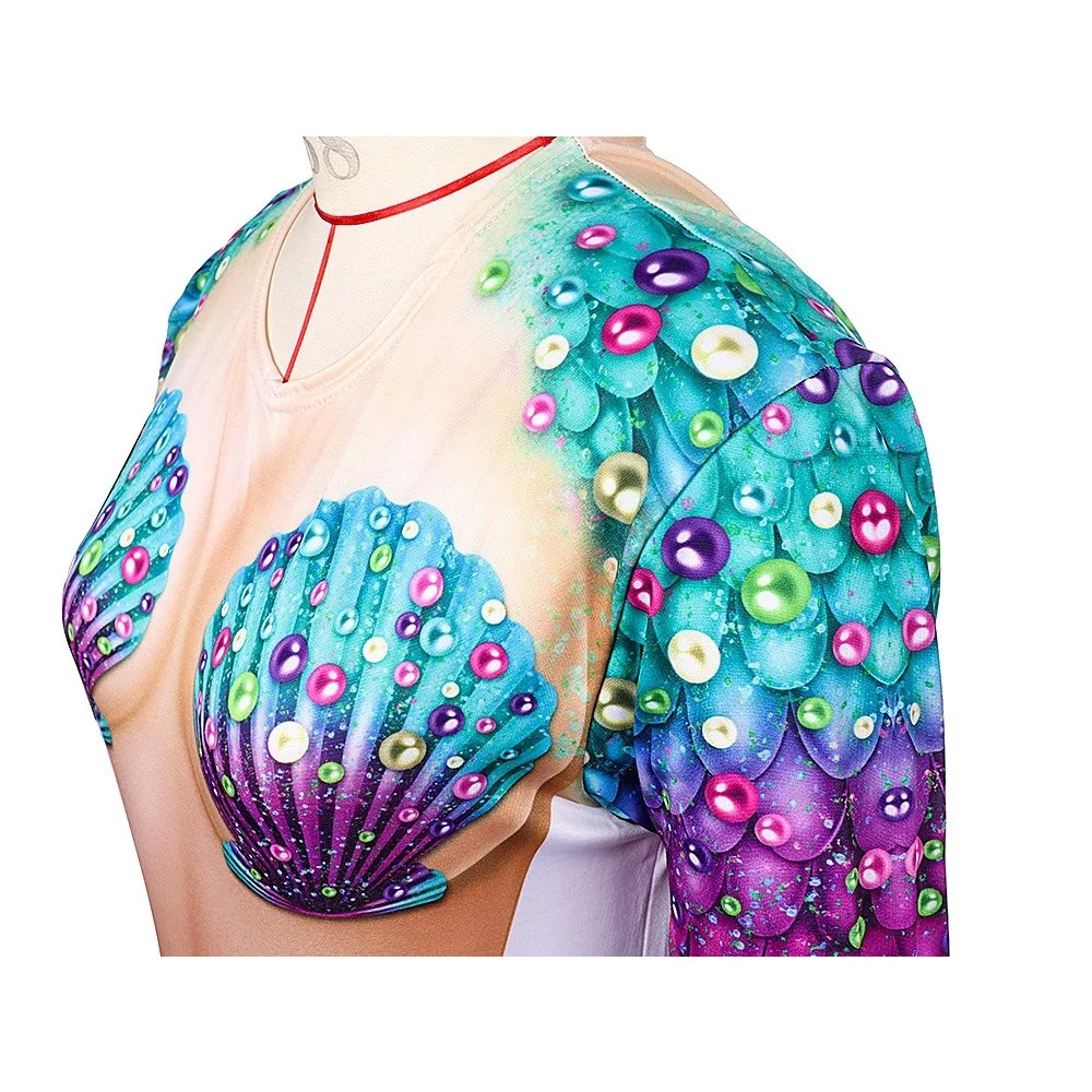 Carnival Halloween Party Adult One Size Printed COSPLAY Mermaid Ocean Shell Long Sleeve T-shirt halloween costumes for women