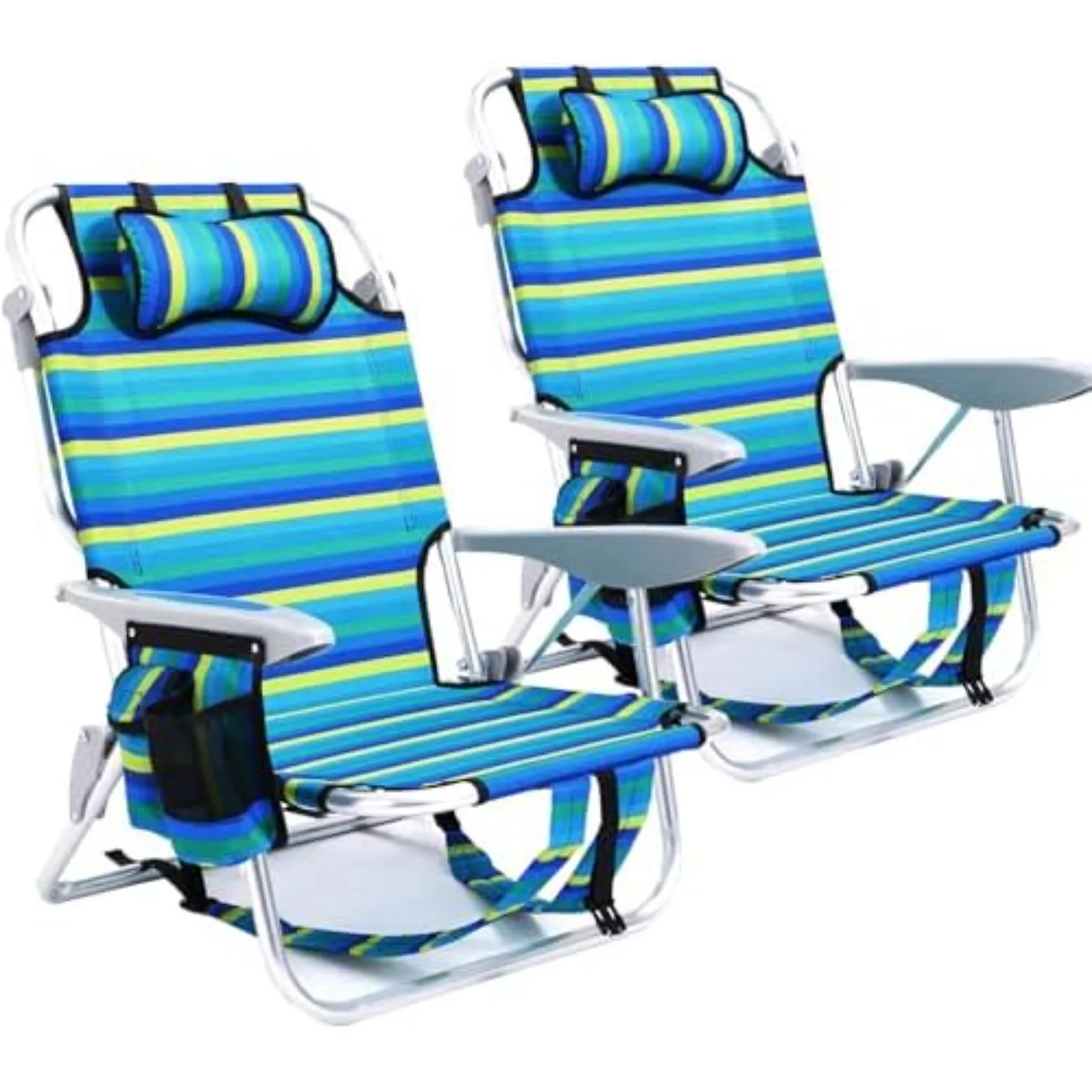 2 Pack Lightweight Portable Camping Beach Chair for Adults, Outdoor Lay Flat Folding Beach Chairs with 5 Positions