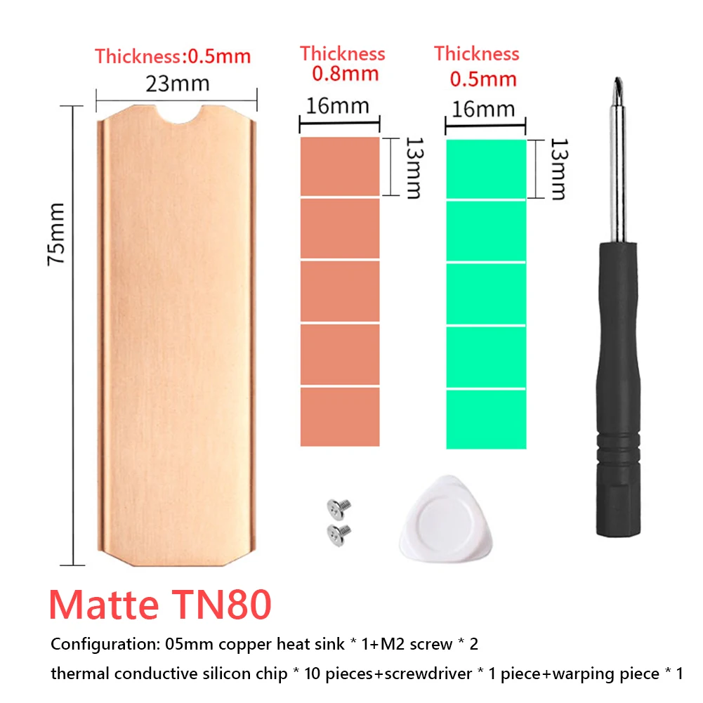 솔리드 스테이트 디스크 쿨러 구리 경량 하드 디스크 방열판, 0.5mm 401W 산화 방지 세트, M.2 2242 2280 NVMe SSD용 내구성