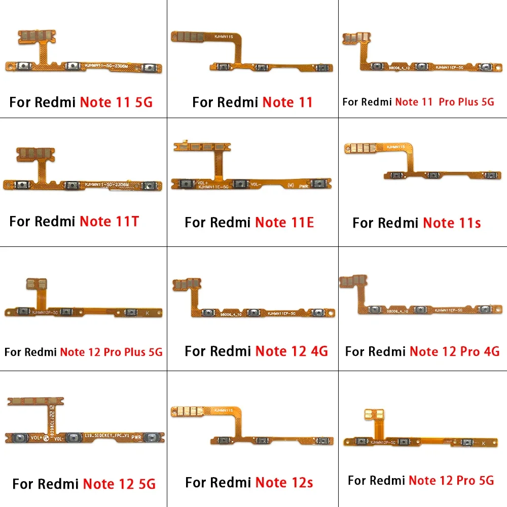 20Pcs, Power On Off Volume Side Button Key Flex Cable For Xiaomi Redmi Note 10 10s 11 11s 12 12s 12 13 Pro Plus 4G 5G