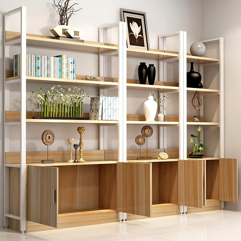 Rak Buku Sederhana Kreatif Rak Pajangan Serbaguna Kabinet Penyimpanan Baja dan Kayu Rak Buku