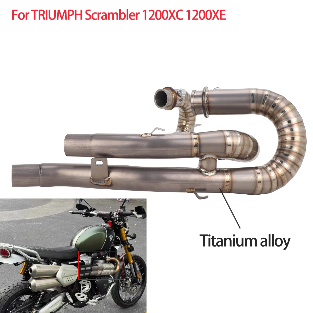 

Titanium Alloy Exhaust Header Pipe Escape Modified For Triumph Scrambler 1200XE 2019-2023 Front Pipe Fit Original Muffler
