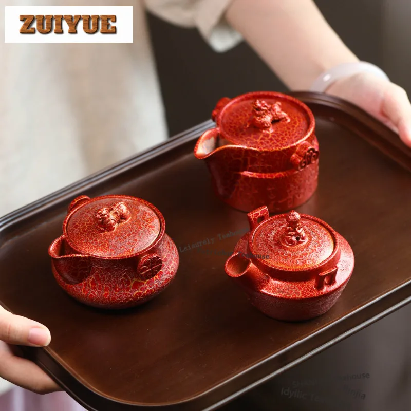 

High-end Yixing Purple Clay Teapots Handmade Hand Grab Pot Raw Ore Shell Burnt Mud Kettle Chinese Zisha Tea Set For Tea Craft