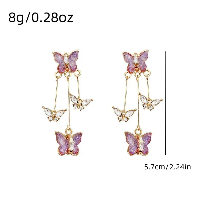 Romantische lila Schmetterling Tropfen Ohrringe für Frauen glänzende Strass Kristall lange Quaste Ohrringe zarte Hochzeit Party Schmuck – Detail 7