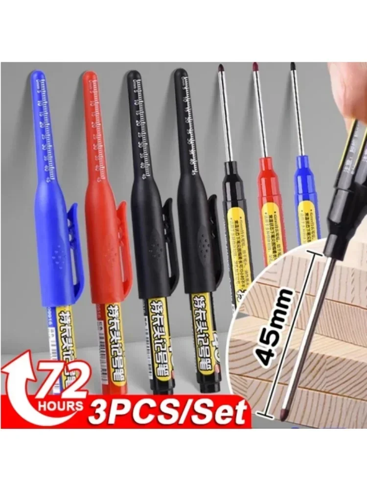 Marqueurs à tête de pointe longue de 45mm, trou de perçage profond, traceur à pointe longue, multifonction, menuiserie mécanique, stylo marqueur coloré