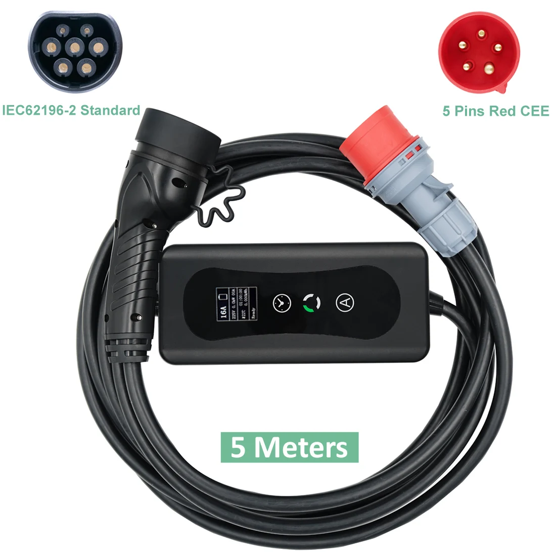 Chargeur EV Type 2 11KW 3 Phase 16A pour IEC62196-2 Mennekes Véhicule Électrique Niveau 2 Portable Wallbox Charge Rapide De Voiture 5M rette