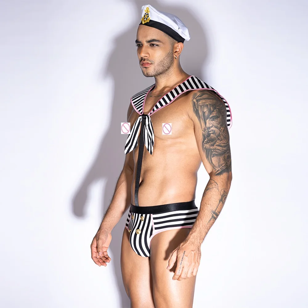 Wholesale Men's Sexy See-through Cosplay Sailor Uniform Male Erotic Naugty Party Roleplay Nave Costumes Gay Filter SM Bodysuit