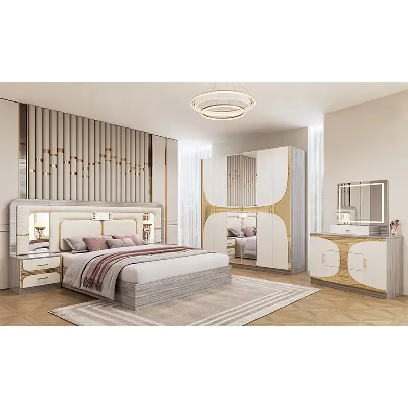 Modern Wood King Bed Frame Luxury Turkish Style Bedroom Furniture Set Wholesale Home Suite