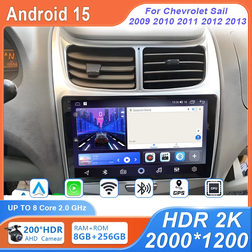 

Android 15 Carplay Auto для Chevrolet Sail 2009 2010 2011 2012 2013, автомобильный радиоприемник, мультимедийный плеер, стерео головное устройство, 4G WiFi BT DVD