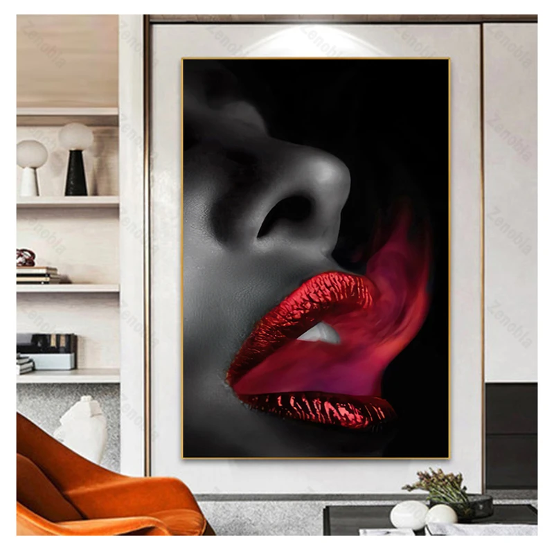 

Women Portrait Canvas Painting Scandinavia Posters and Prints Wall Art Picture for Living Room Decor Black and White Lip Cuadros