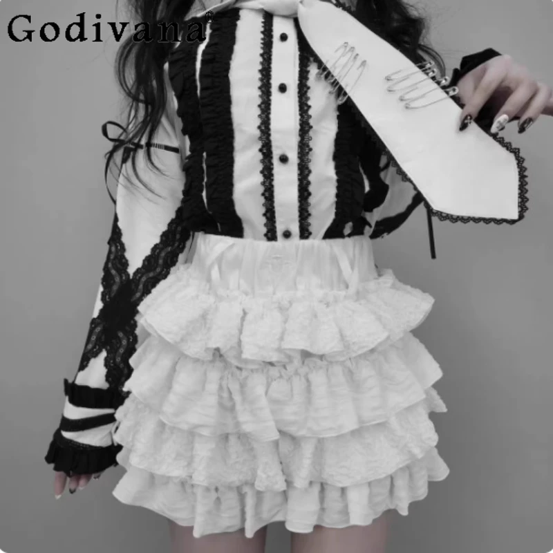 

Plus Size Fashion Gothic Lolita Cute Ruffles Sweet Skirt Personality Girls Y2k Dark Princess High Waist A-line Cake Pantskirt
