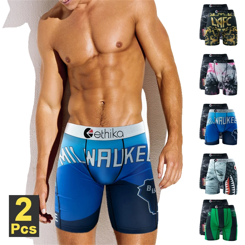

ETHIKA, 2 шт., мужское нижнее белье, дышащие мужские трусы с промежностью, мужские трусы, большие размеры, боксеры для плавания с принтом, мужские трусы-боксеры