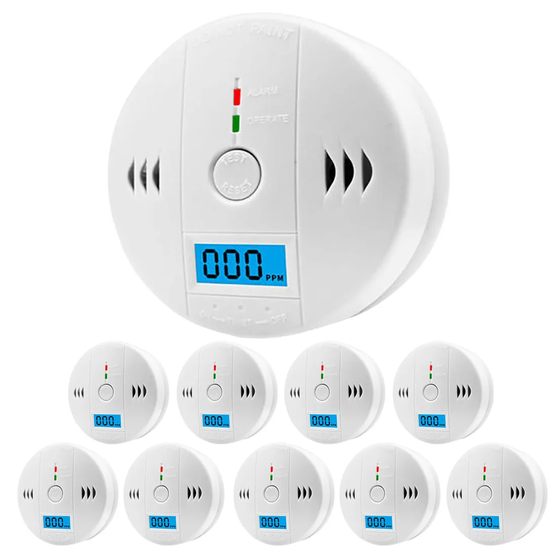 

10 Pack Carbon Monoxide Detector Alarm Kits CO Detector Detection Alarm LCD Digital Display