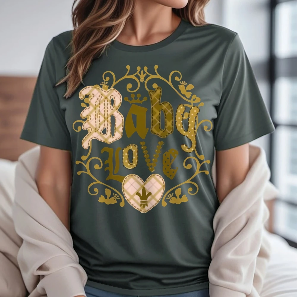 

Vintage Street Wear Fashion Baby Love Graphic Tee T-Shirts Short Sleeve Cotton O Neck Y2k Clothes Harajuku For Women