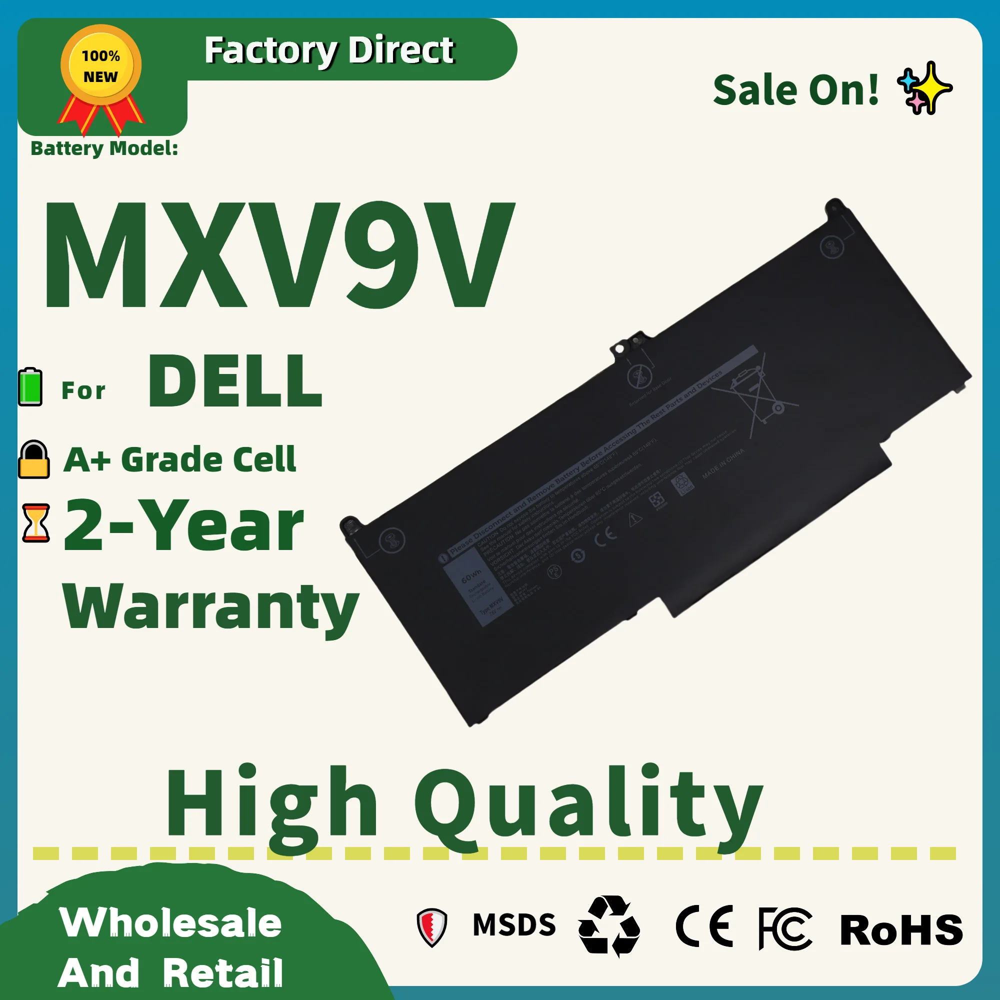 

Factory Direct! MXV9V 60Wh Laptop Battery 5VC2M 05VC2M 829MX 0829MX for Dell Latitude E7400 E7300 5300 5310 7300 7400