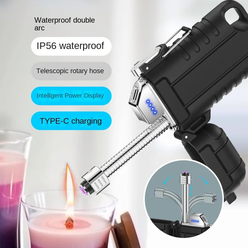 Scalable USB Rechargeable Candle Lighter Electric Outdoors Waterproof Lighter Plasma Dual ARC Windproof Lighter Gadgets for Men