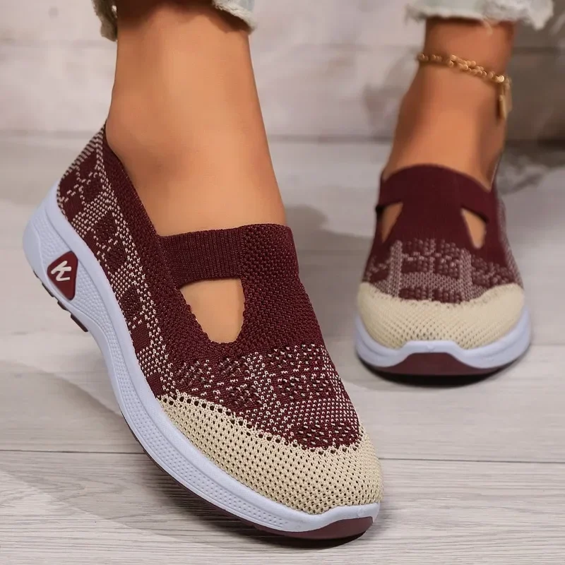 2024 New Women's Shoes Fashionable Color Matching Temperament Women's Shoes Summer Breathable and Comfortable Shoes Plaid Mesh